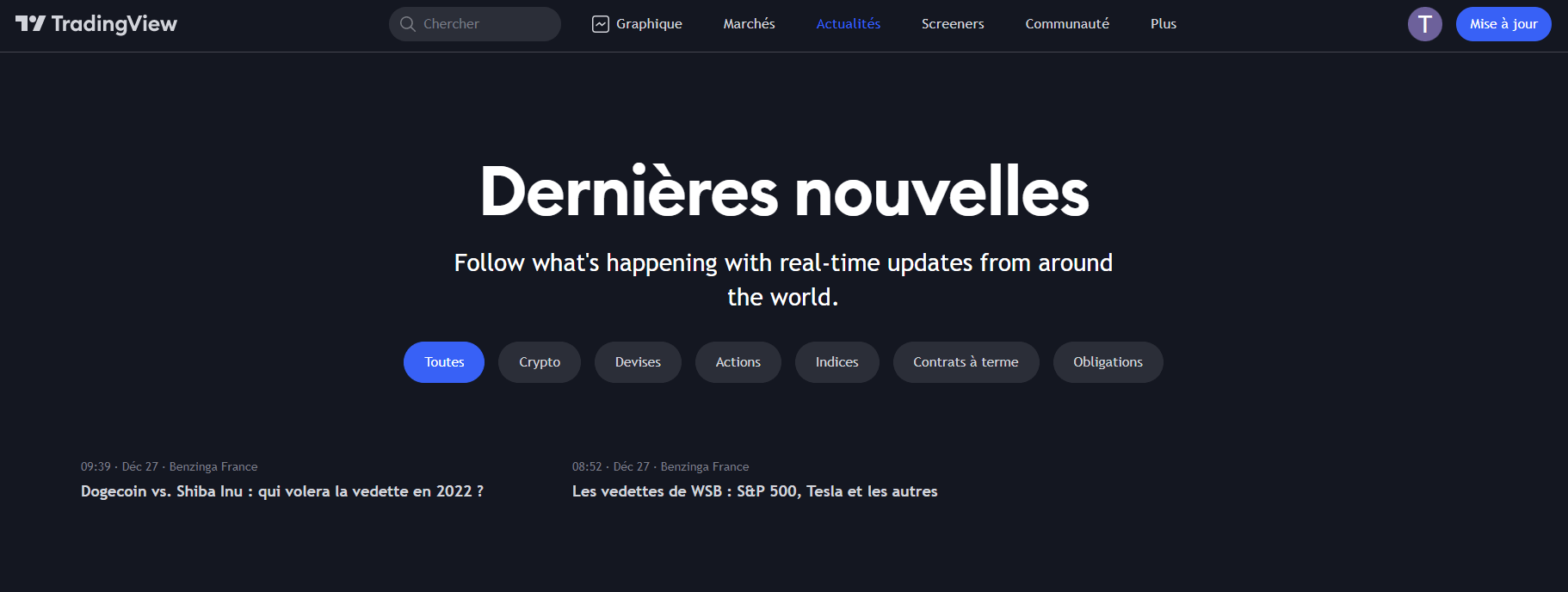 Les actus crypto sur TradingView