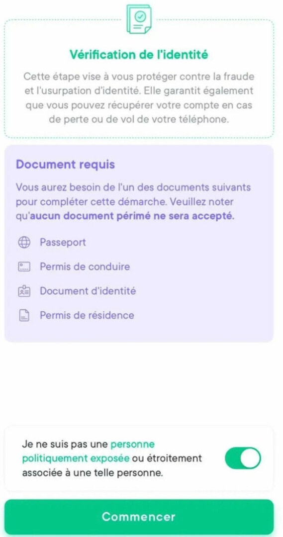 La dernière étape consiste à prendre en photo une pièce d'identité.