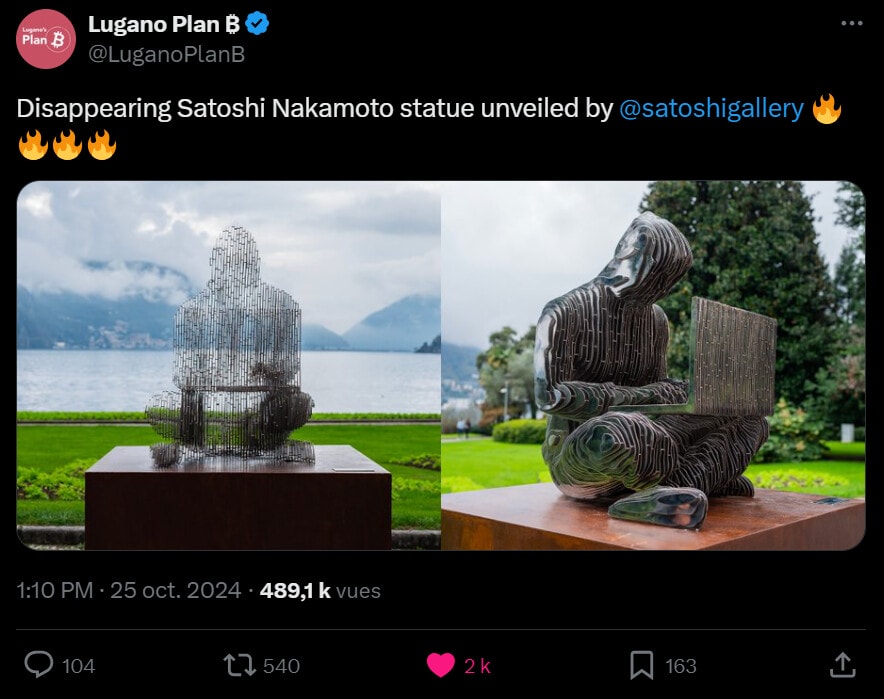 La ville de Lugano accueillait un évènement crypto organisé par Plan B et Tether et à cette occasion, une statue de Satoshi Nakamoto a été dévoilée. Elle a été réalisée par l'artiste italienne Valentina Picozzi et on l'a adoré !