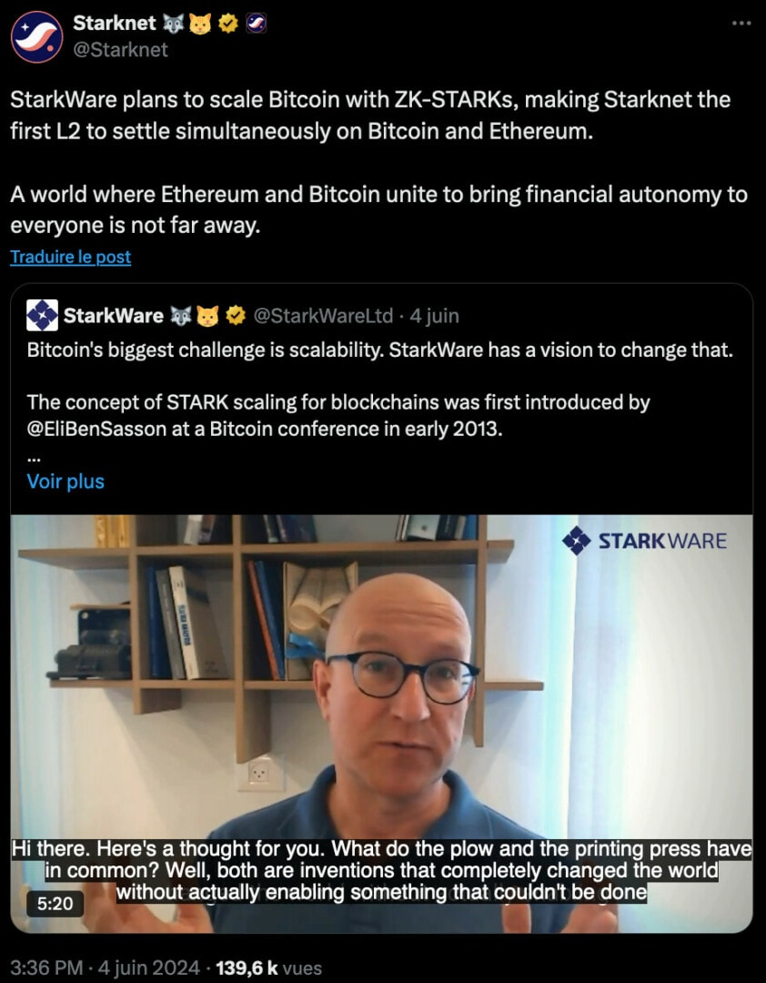 Vidéo dans laquelle Eli Ben-Sasson annonce le déploiement imminent d'OP_CAT sur Bitcoin